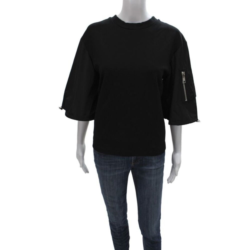 Meimeij Women Basic Black Viscose Crew Neck 3/4 Sleeve Military T-Shirt Size 38